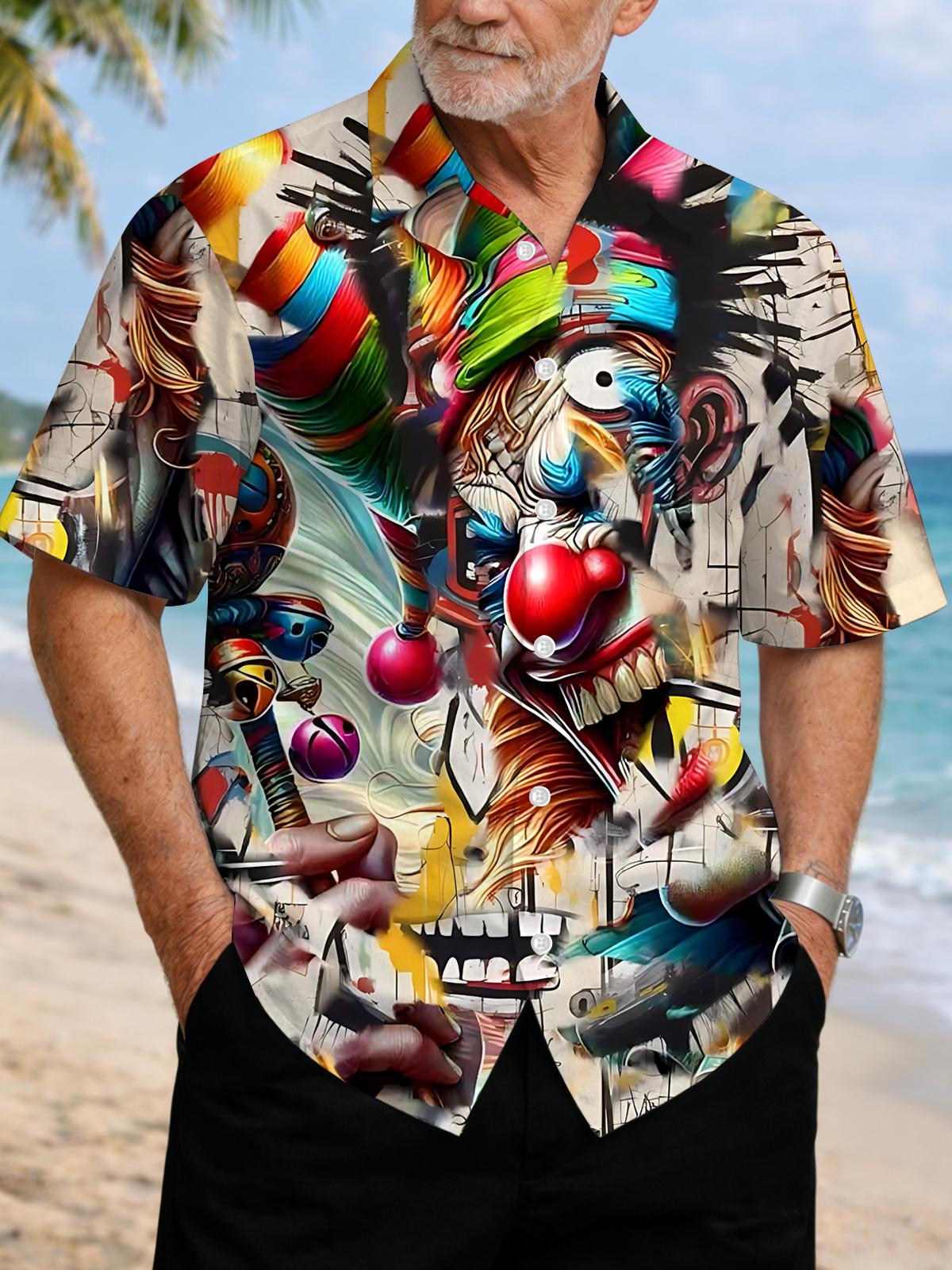 Joker Print Men's Pocket Short Sleeve Shirts