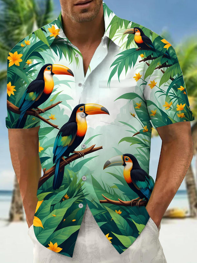 men's Hawaiian shirt front view tropical beach vacation