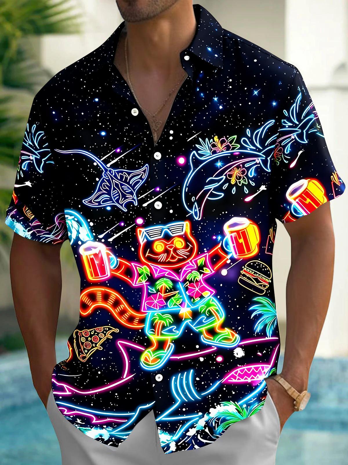 Hawaiian Cat Beer Men's Pocket Short Sleeve Shirts