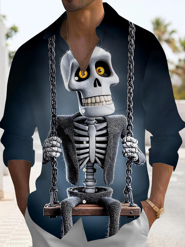 Men funny skull print long sleeve shirt front view