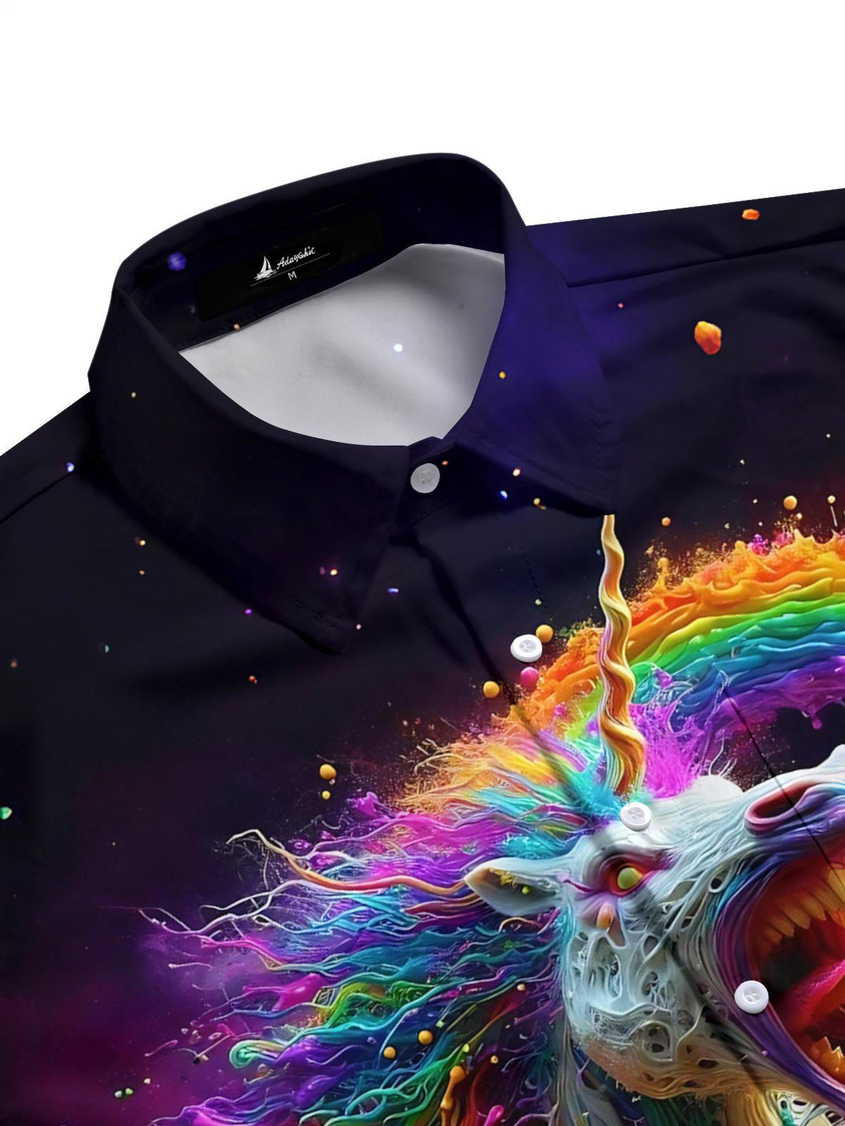 Unicorn Print Men's Pocket Short Sleeve Shirts