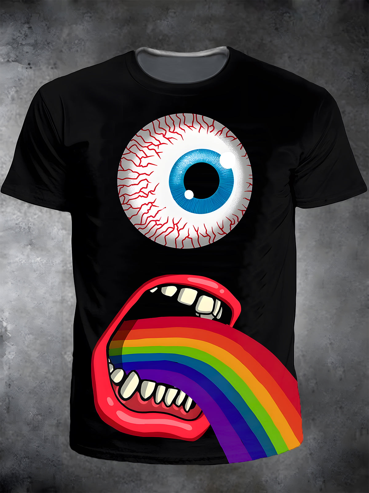 Eyes Mouth Round Neck Short Sleeve Men's T-shirt