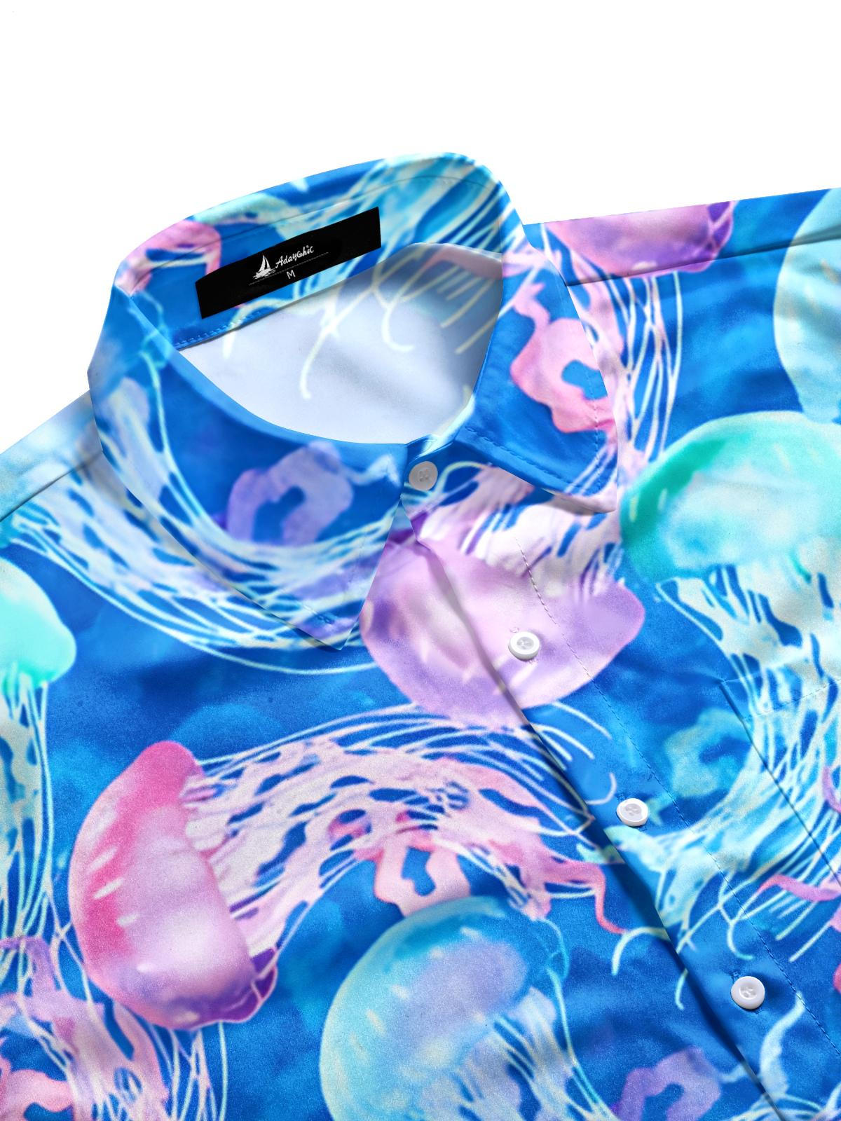 Jellyfish Print Men's Pocket Short Sleeve Shirts