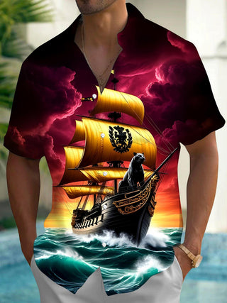 Men's Hawaiian pocket short sleeve shirt front view for tropical beach vacation