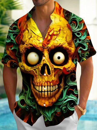 Men's funny skull print short sleeve shirt front view Halloween costume