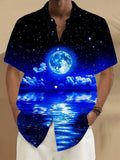 Sea Moon Print Men's Pocket Short Sleeve Shirts