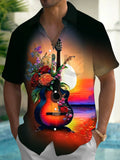 Guitar Floral Men's Pocket Short Sleeve Shirts