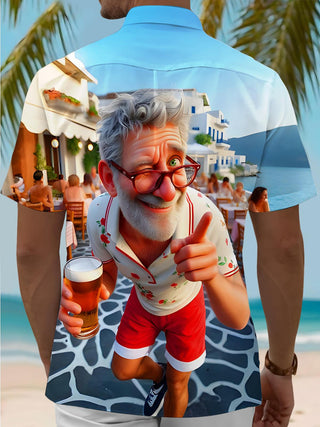 Men's funny old man beer graphic pocket short sleeve shirt back view