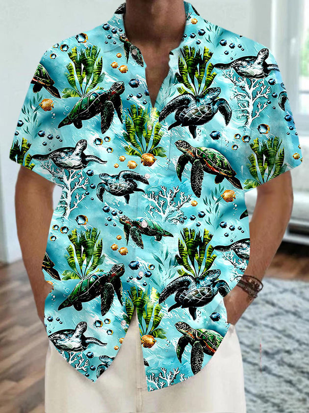 men's Hawaiian shirt front view tropical beach vacation