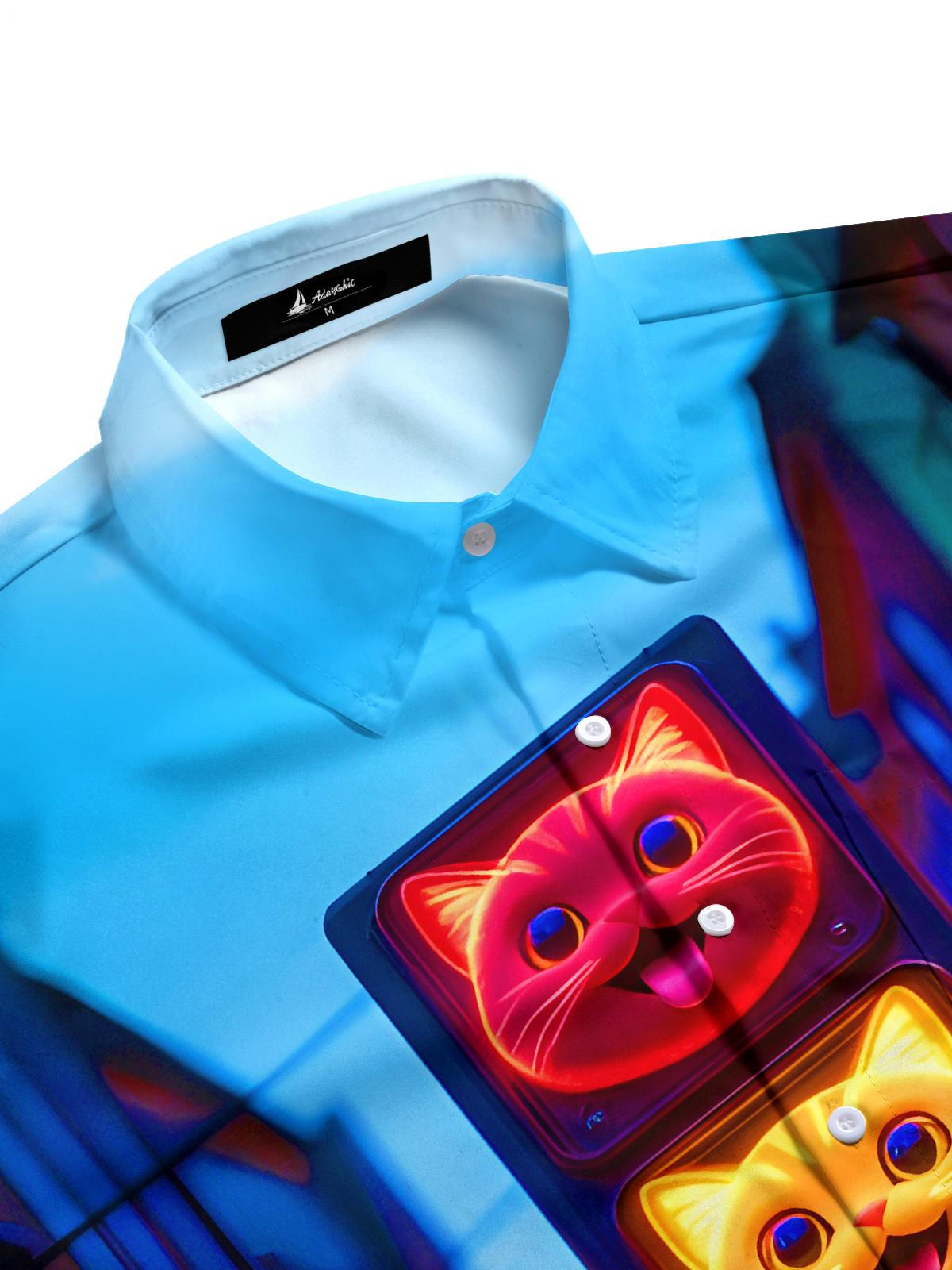 Funny Traffic Lights Cats Men's Pocket Short Sleeve Shirts