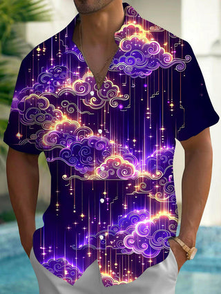 Clouds Men's Solid Pocket Short Sleeve Shirt Front View