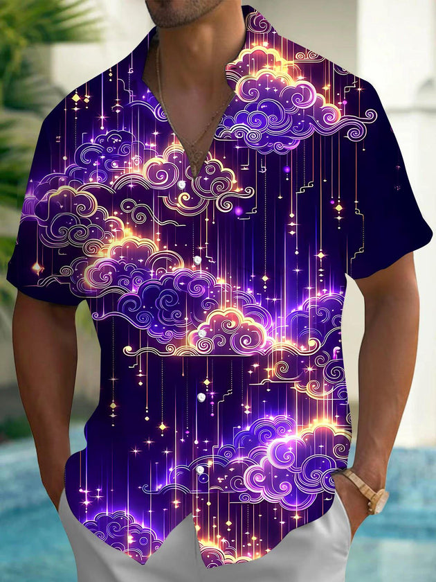 Clouds Men's Solid Pocket Short Sleeve Shirt Front View