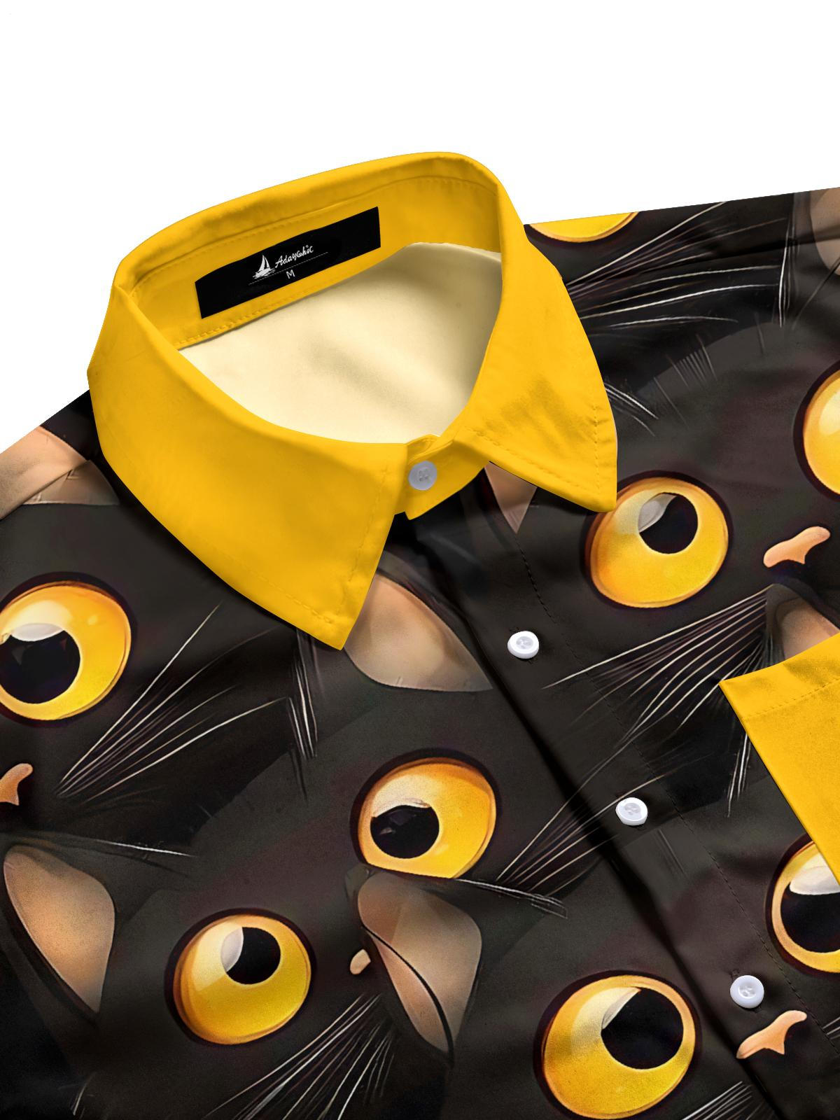 Cat Print Men's Pocket Short Sleeve Shirts