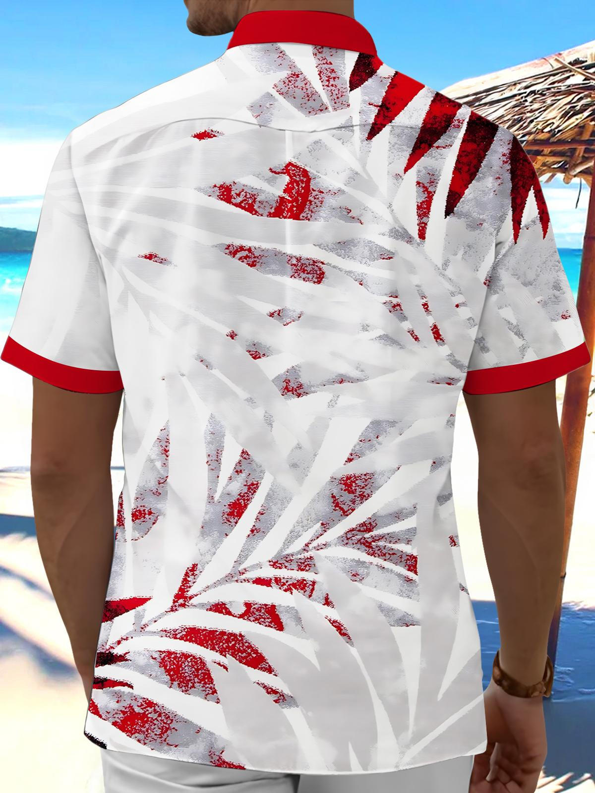 Leaf Print Men's Pocket Short Sleeve Shirts