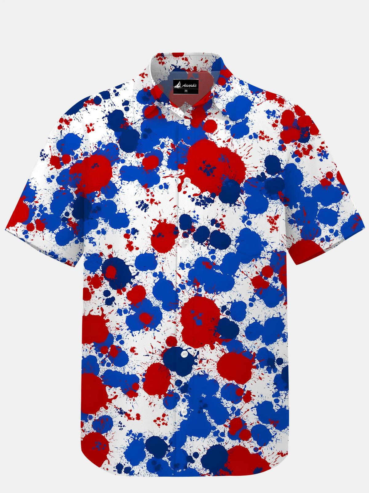 Independence Day Ink Splash Print Men's Pocket Short Sleeve Shirts
