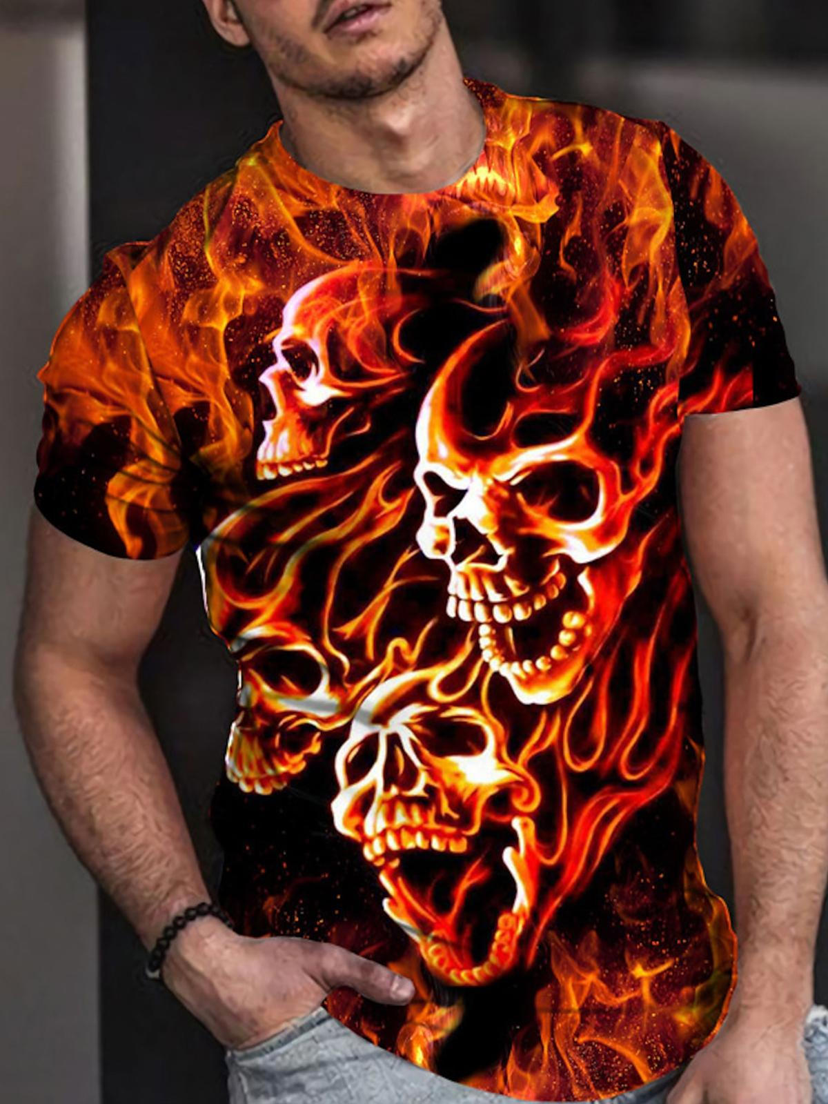 Skull Round Neck Short Sleeve Men's T-shirt