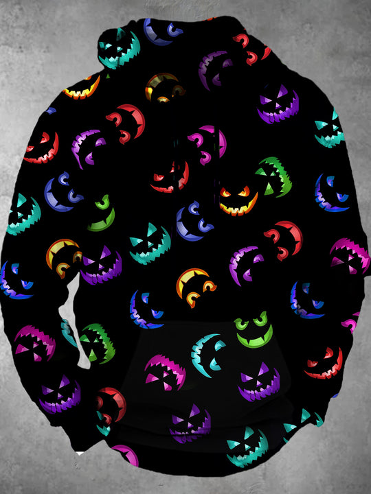 Men's Halloween pumpkin print long sleeve hoodie front view Halloween costume