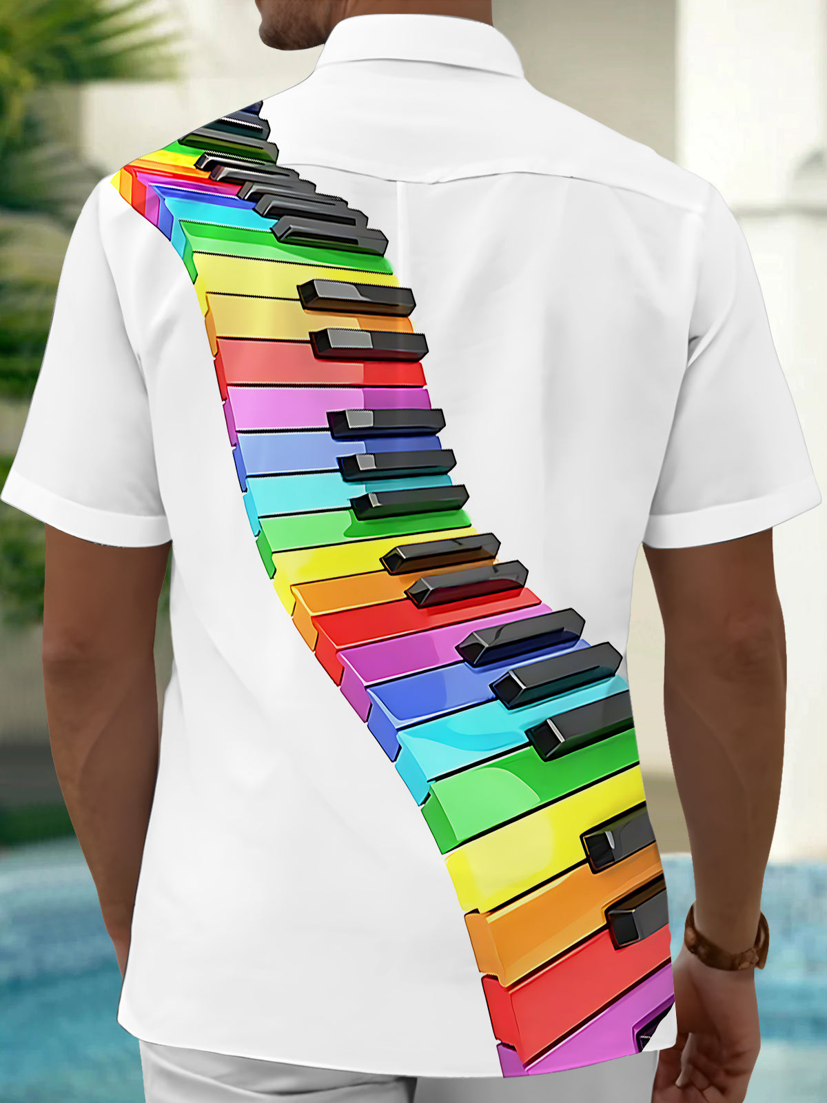 Piano Print Men's Pocket Short Sleeve Shirts