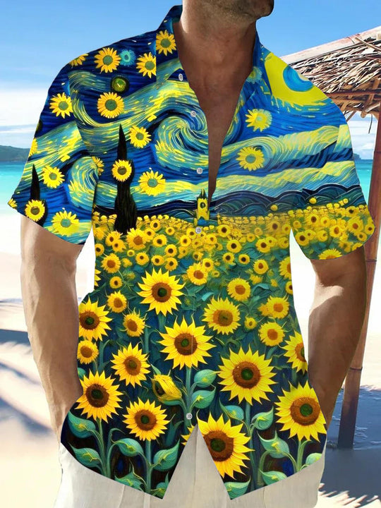 men's sunflower print shirt front view
