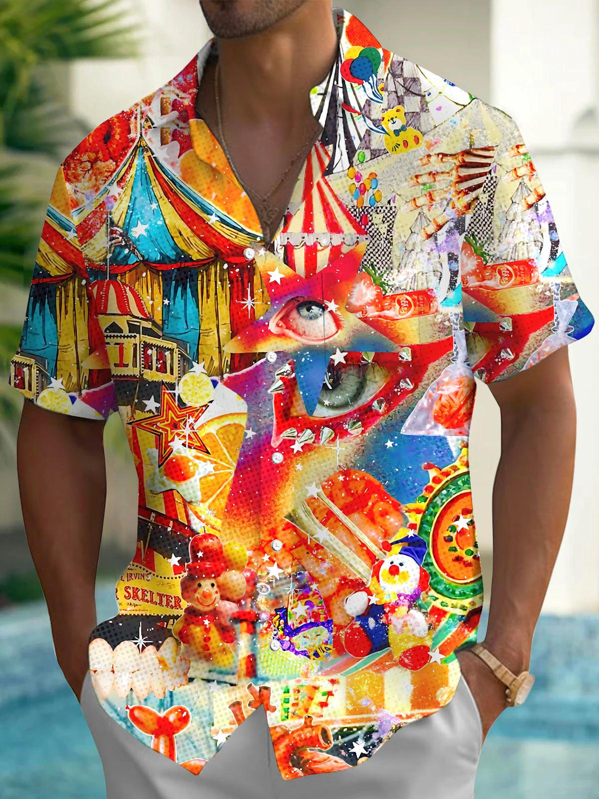 Carnival Art Print Men's Pocket Short Sleeve Shirts