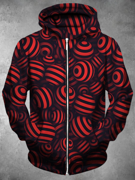 Men's Geometry Long Sleeve Pocket Zip Up Hoodie Front View
