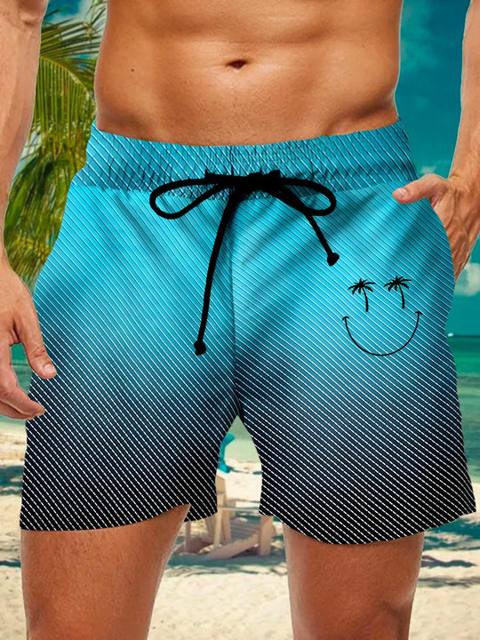 Men's Hawaiian print casual shorts front view for tropical beach vacation