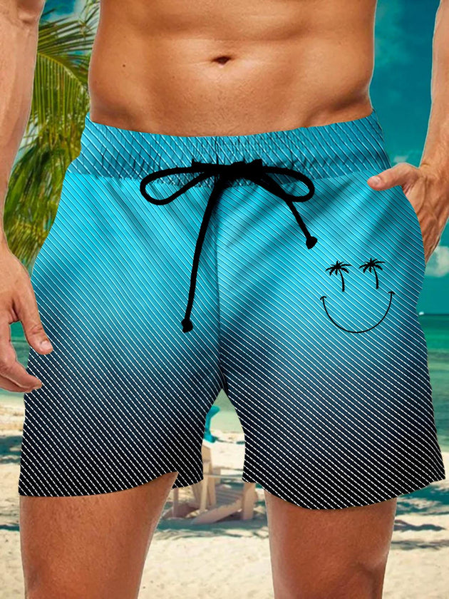 Men's Hawaiian print casual shorts front view for tropical beach vacation