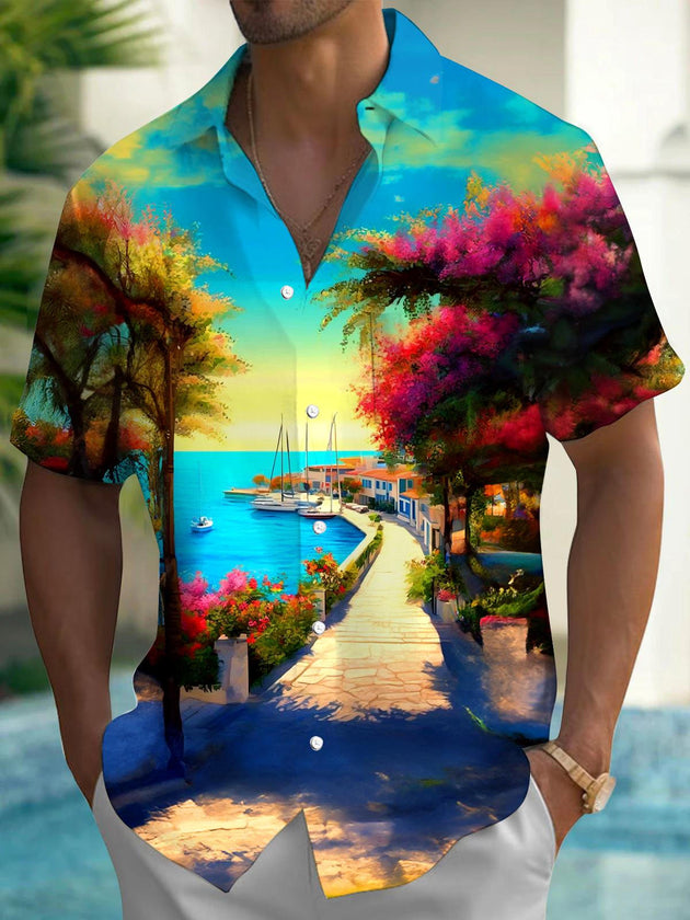 Men's Hawaiian short sleeve shirt front view for beach vacation