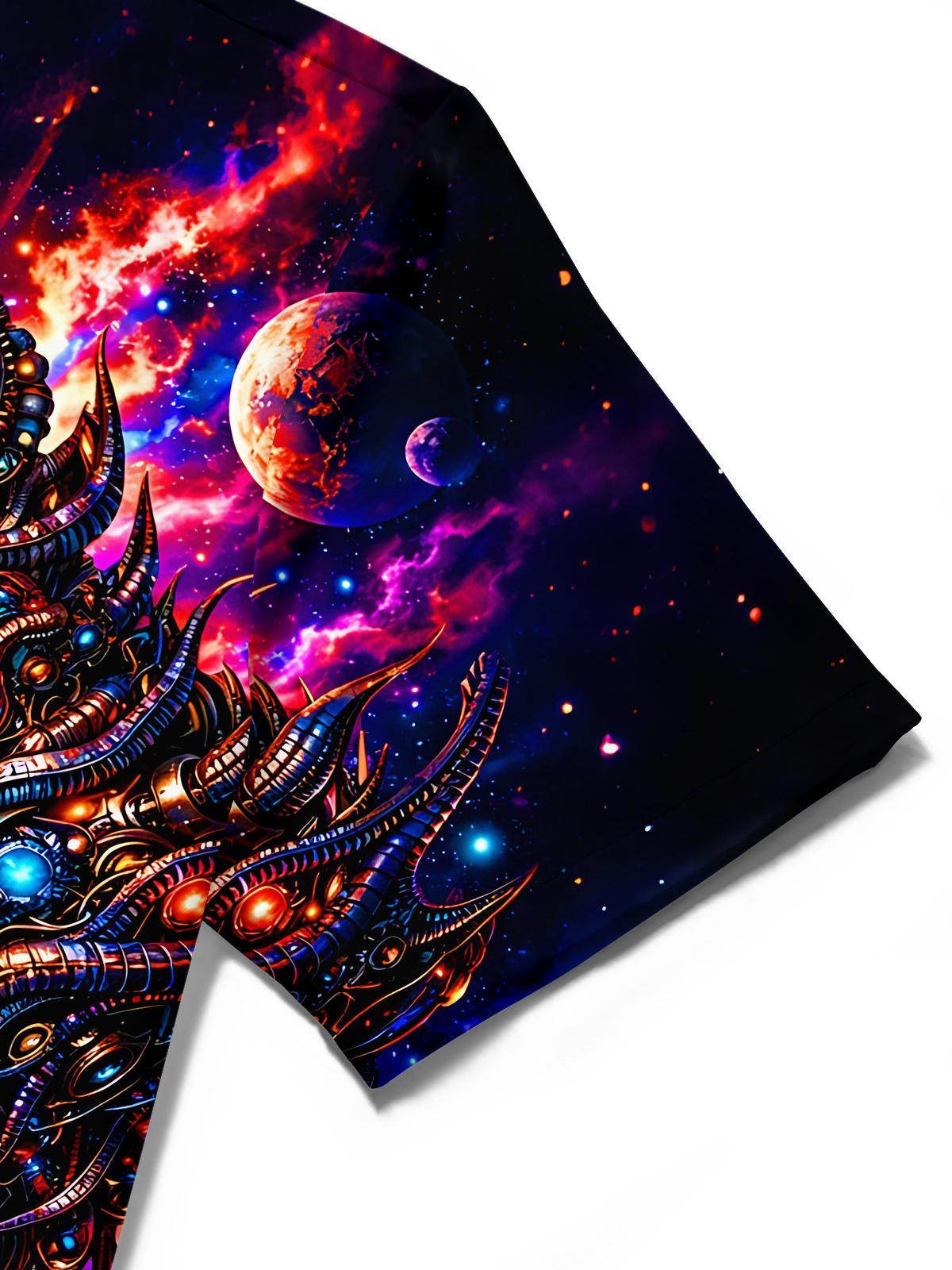 Dark Cyberpunk Colorful Cosmic Alien Men's Pocket Short Sleeve Shirts