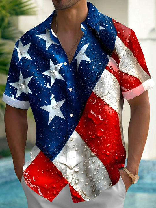 men's American flag print shirt front view Independence Day