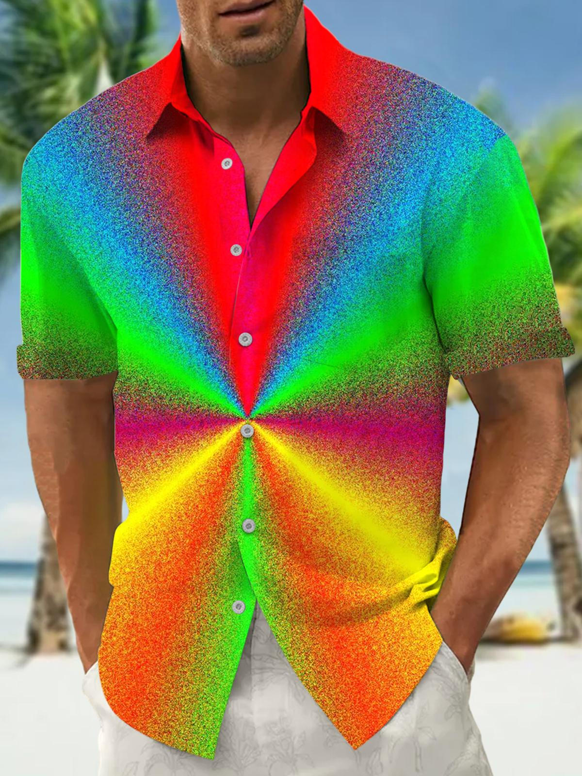 Rainbow Gradient Print Men's Pocket Short Sleeve Shirts