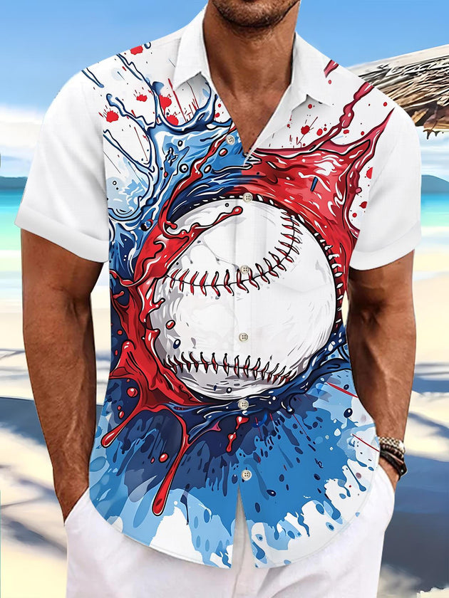 men's baseball print shirt front view