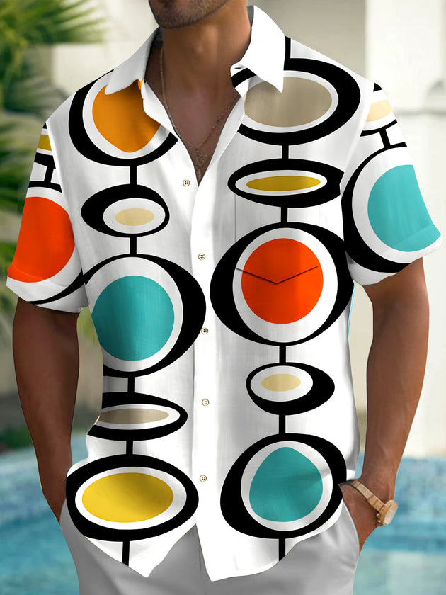 Men's geometric pattern pocket short sleeve shirt front view