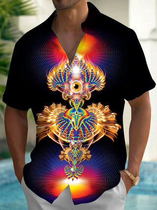 men abstract art print short sleeve shirt front view
