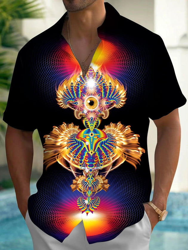 men abstract art print short sleeve shirt front view