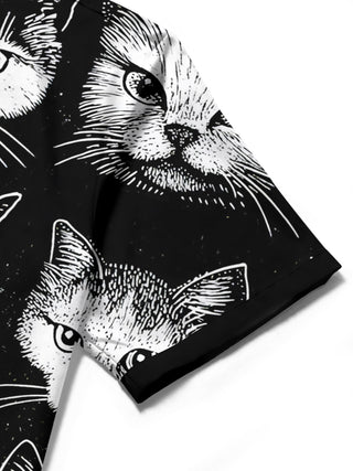 Men's cat print pocket short sleeve shirt on man front view lifestyle