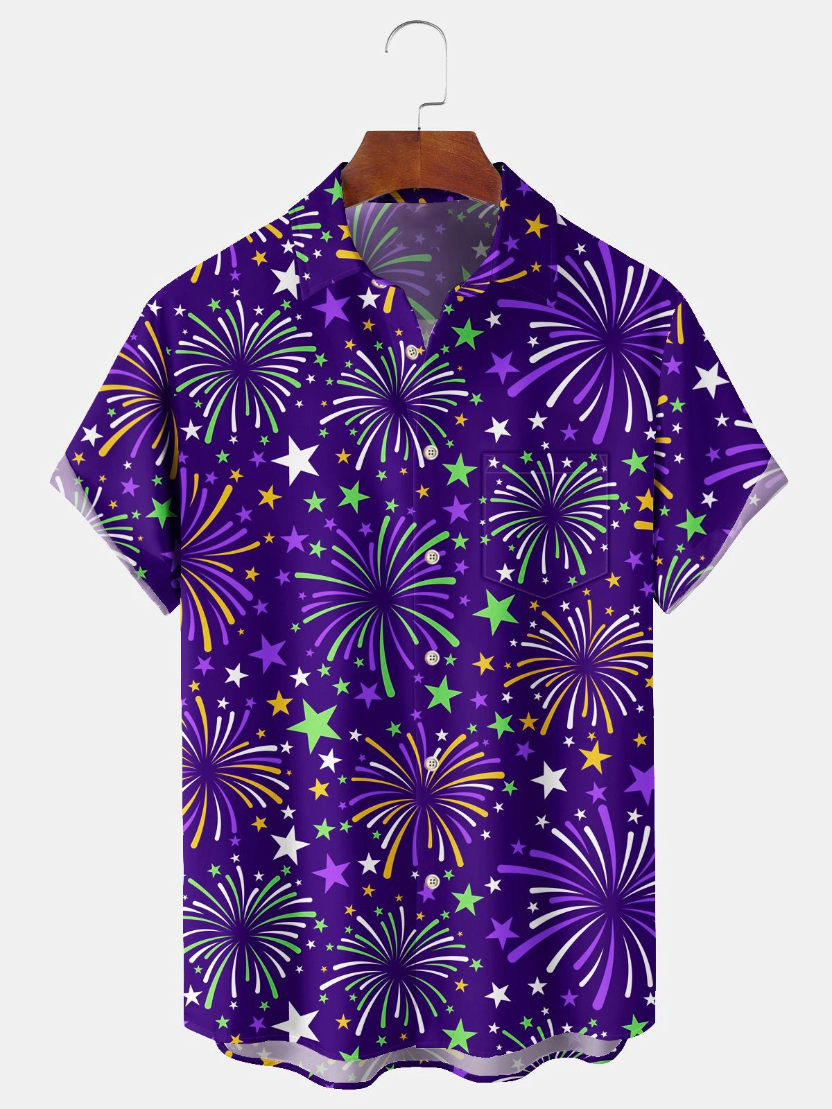 Fireworks Print Men's Pocket Short Sleeve Shirts