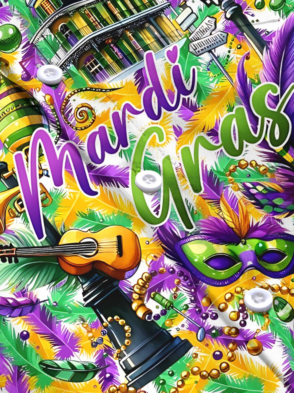 Mardi Gras Print Men's Pocket Short Sleeve Shirts