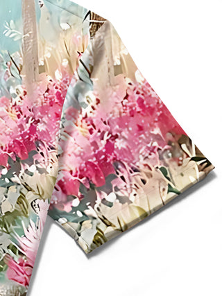 men's flamingo print shirt close-up short sleeve