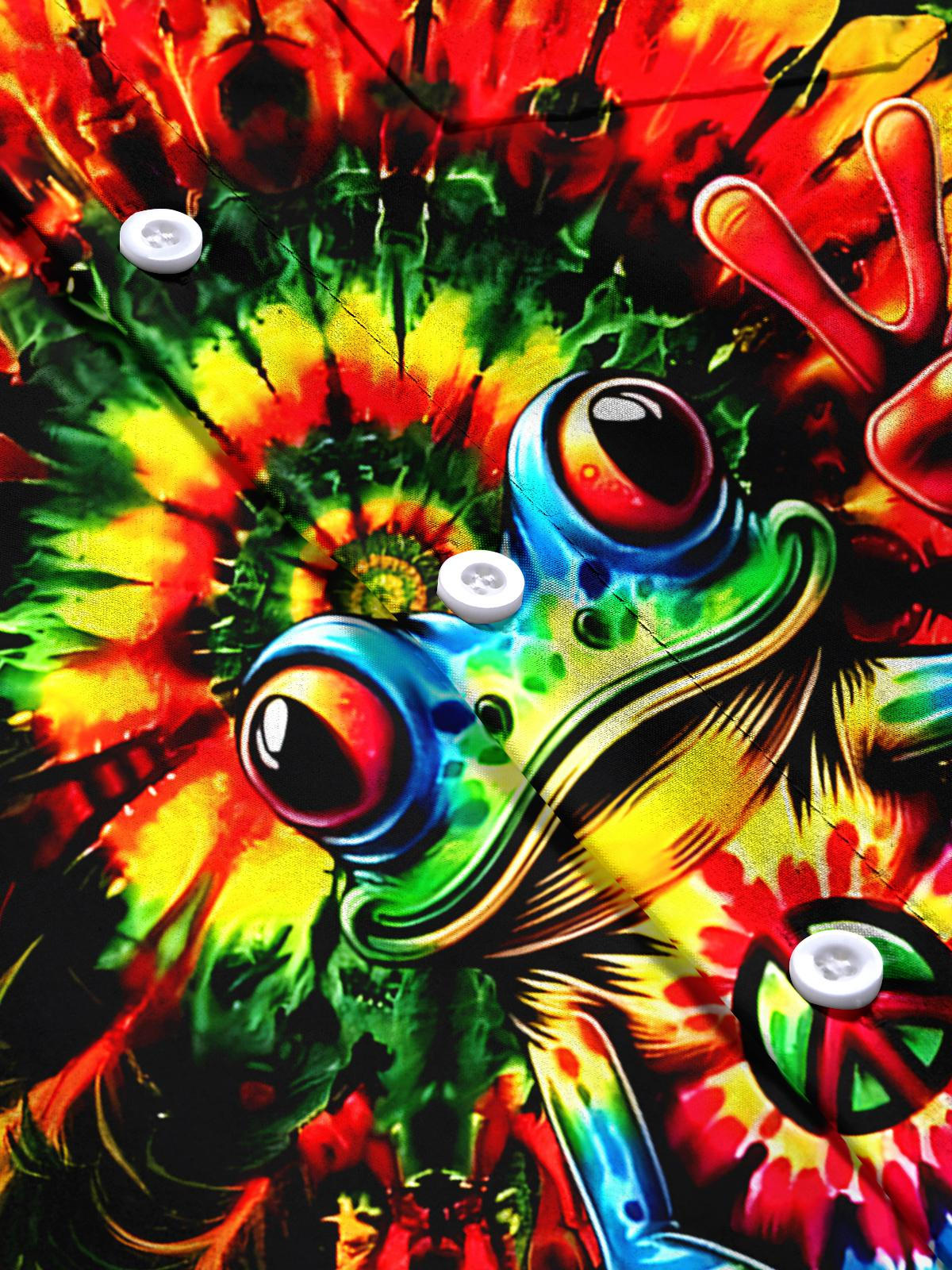Tie Dye Hippie Frog Men's Pocket Short Sleeve Shirts