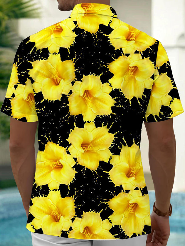 Men's floral print pocket short sleeve shirt back view