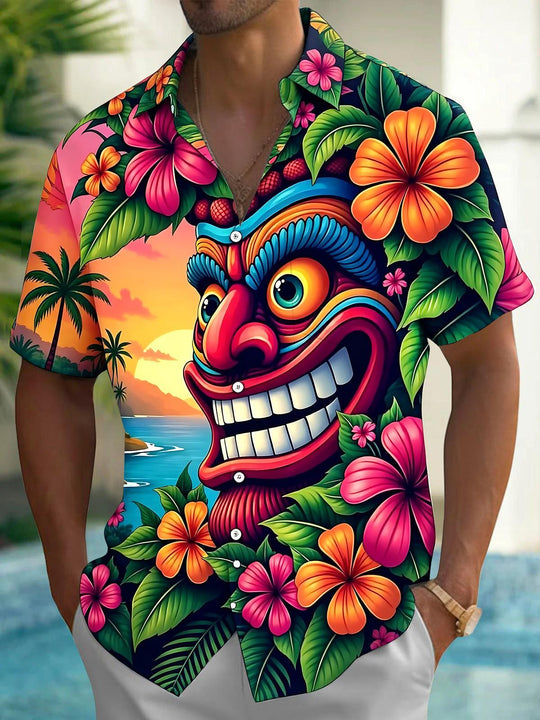 Hawaiian Tiki Men's Pocket Short Sleeve Shirts