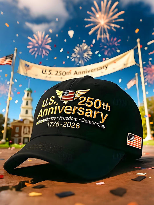 Men's American flag print baseball cap front view for Independence Day celebration
