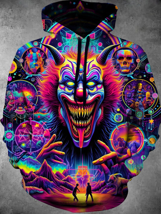 Men's Dark Clown long sleeve pocket pullover hoodie front view