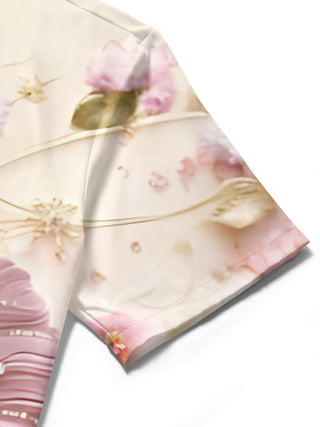 Men's elephant floral art print short sleeve shirt pocket detail close-up