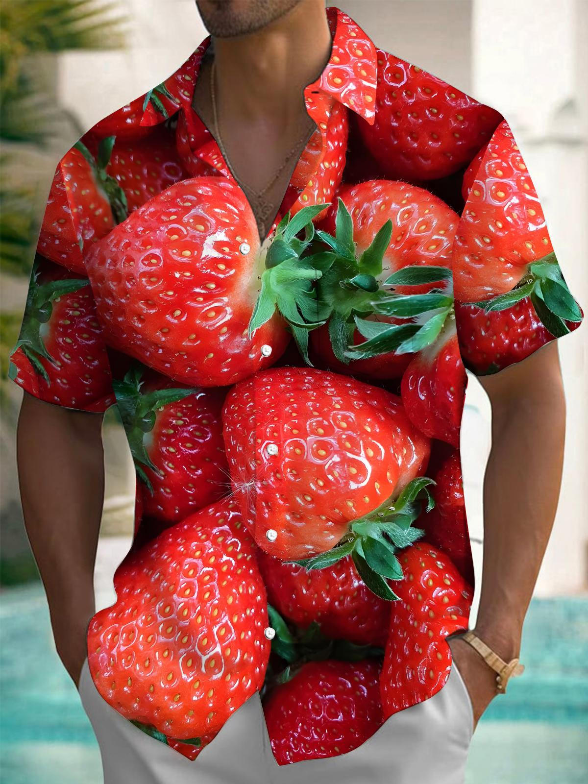 Strawberry Print Men's Pocket Short Sleeve Shirts