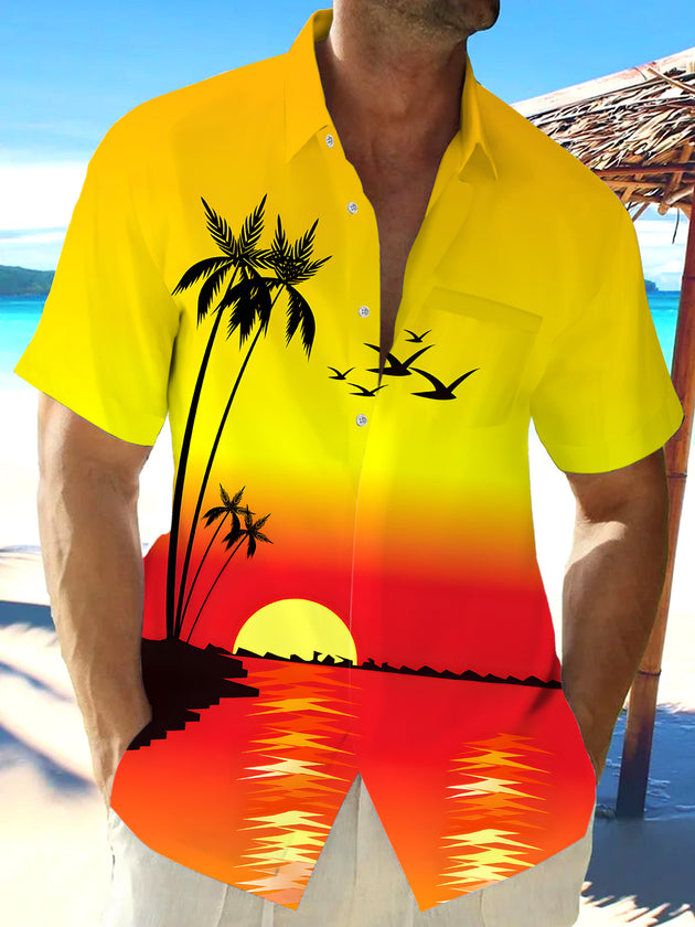 Men's blue Hawaiian short sleeve shirt front view for beach vacation