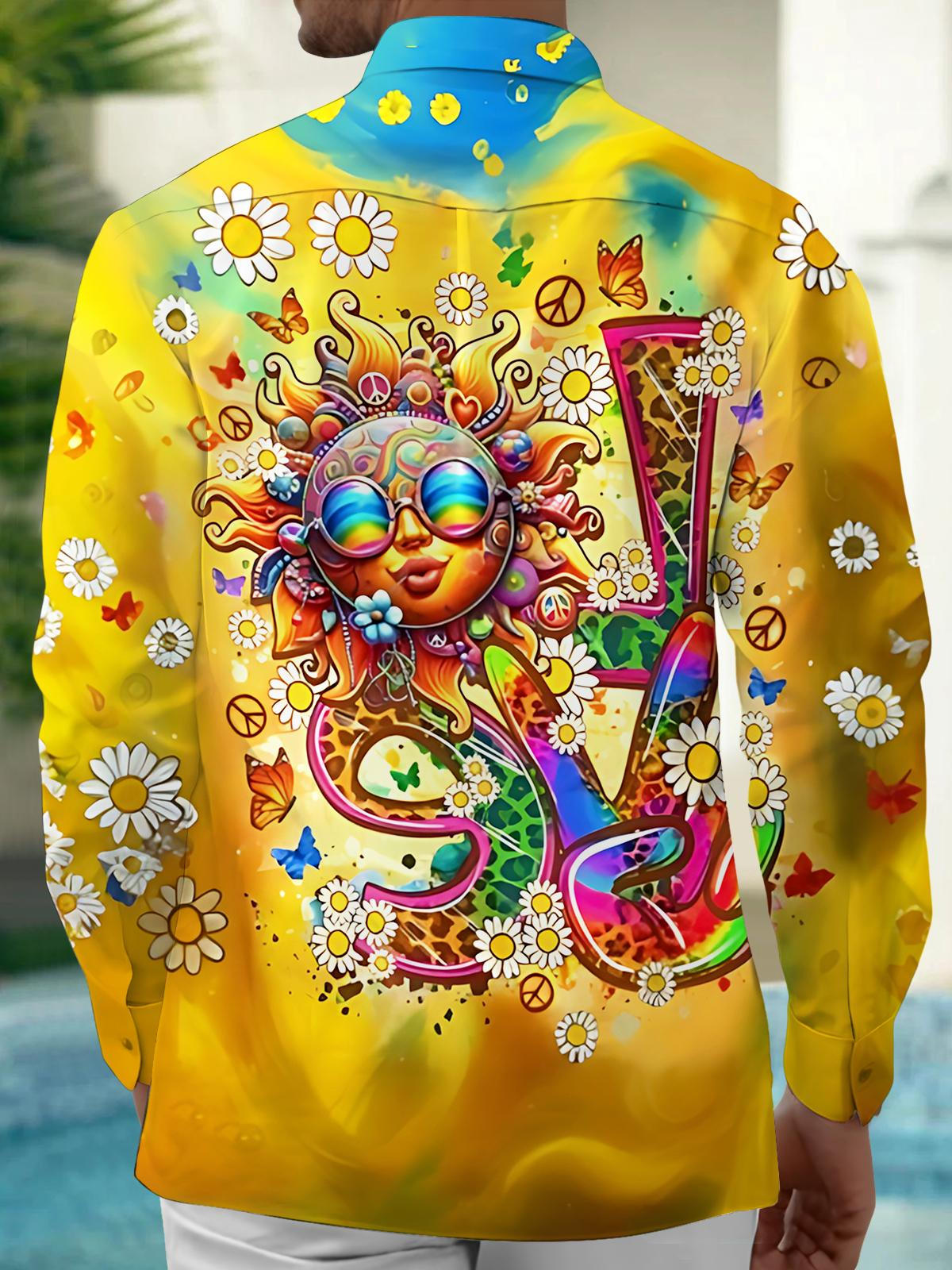 Hippie Sun Art Print Men's Pocket Long Sleeve Shirts