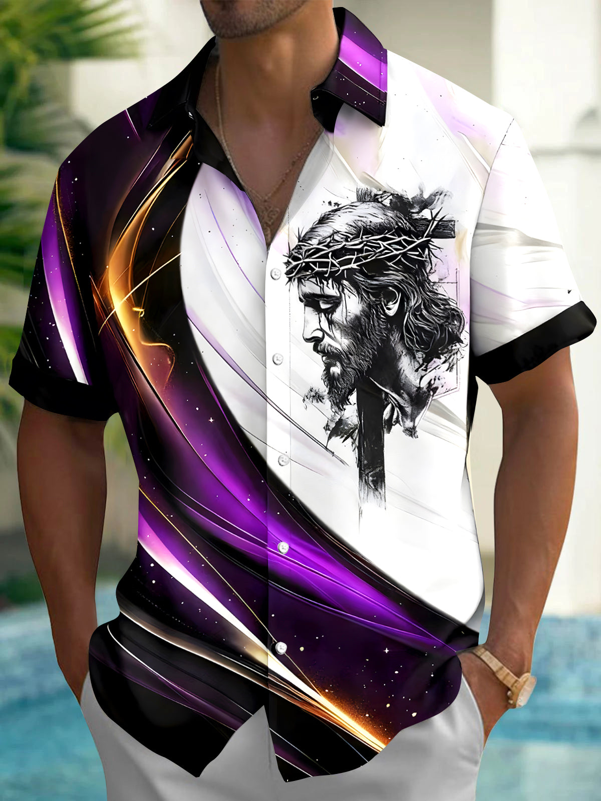 Abstract Religion Men's Pocket Short Sleeve Shirts