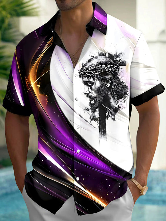 Men's abstract print short sleeve shirt front view
